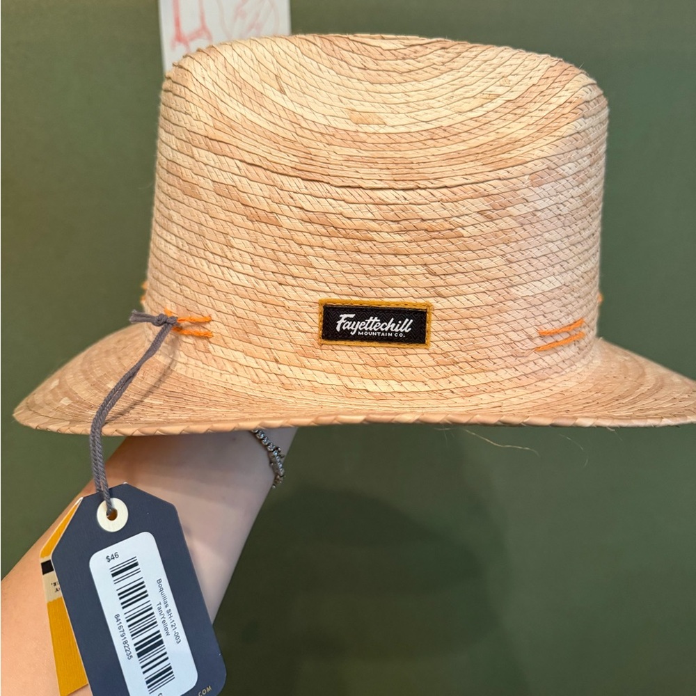 fayettechill Natural Straw Bucket Hat with Orange Accent NWT large